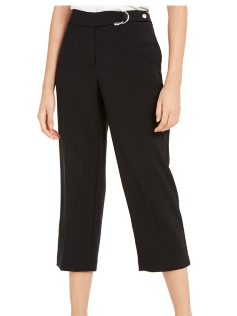 Alfani Buckle-Waist Black Cropped Pants